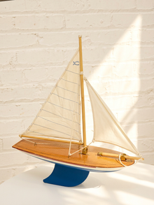 Vintage Wooden Pond Yacht Sailboat Model