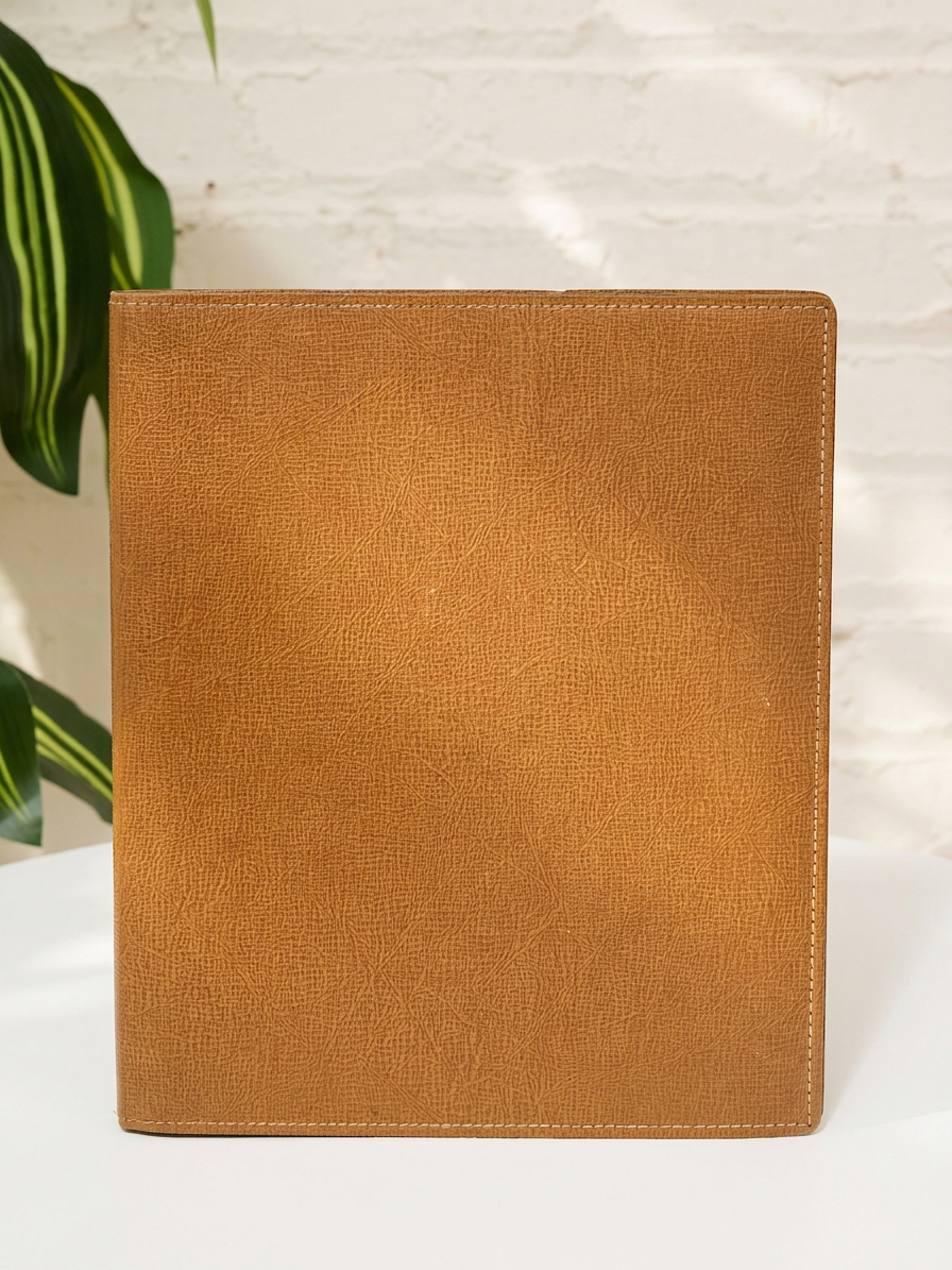 Vintage Cognac Leather Journal with Stitched Border