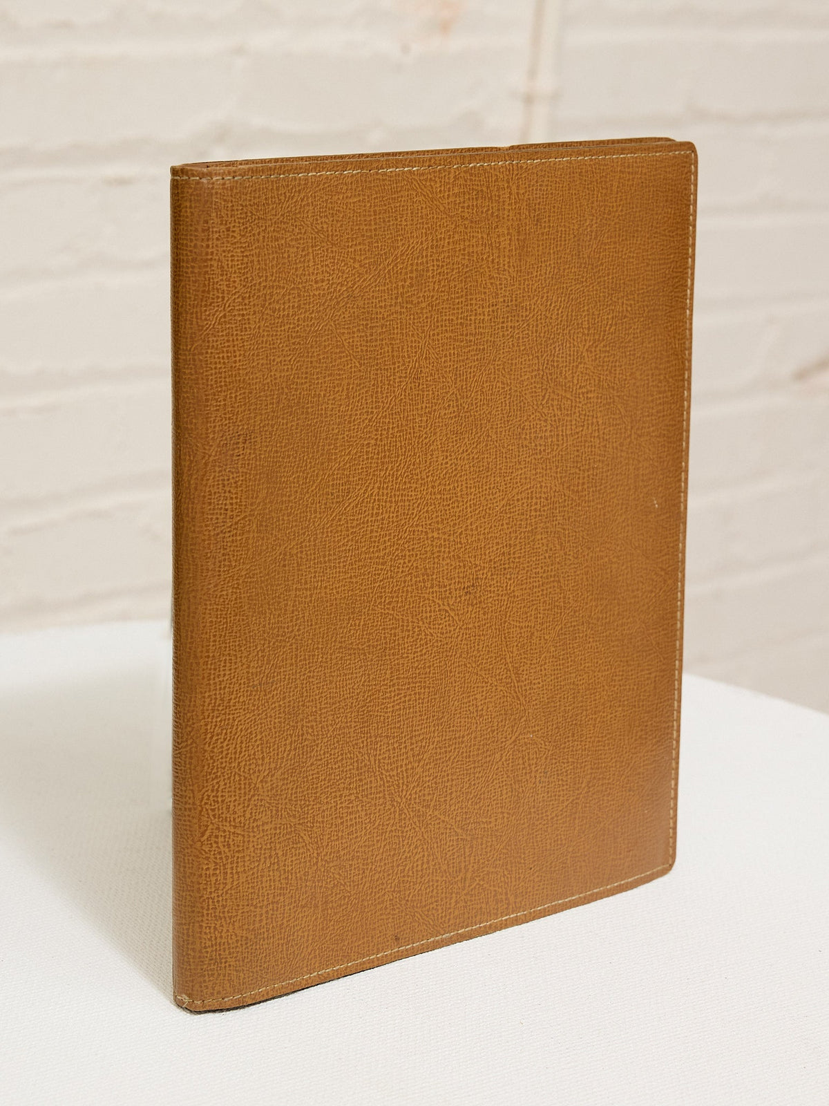 Vintage Cognac Leather Journal with Stitched Border