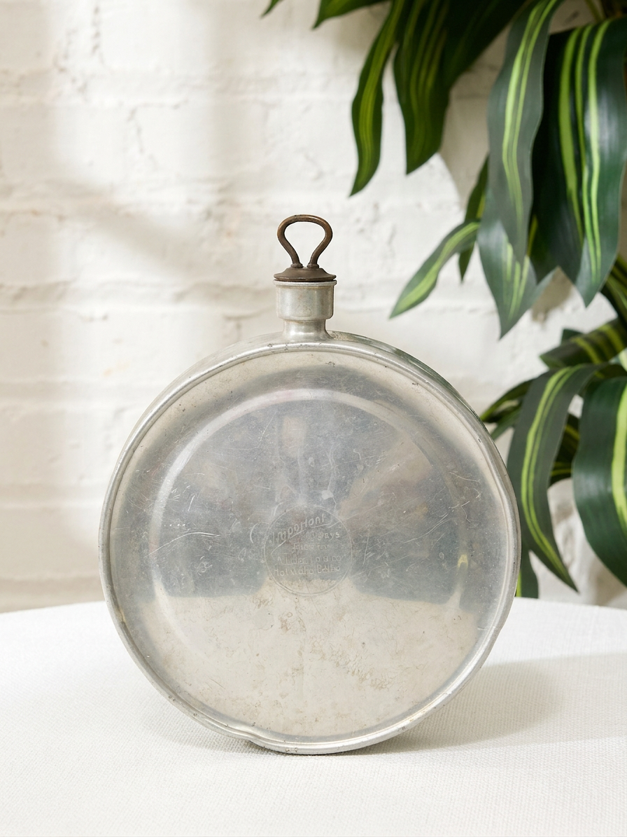Antique Metal Water Flask with Loop Cap