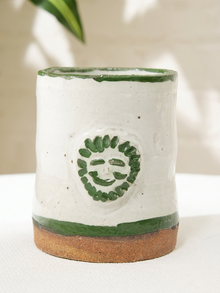 Handmade White & Green Glazed Studio Pottery Mug