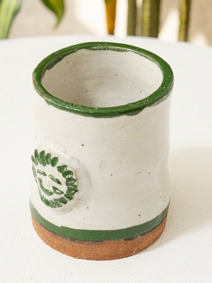 Handmade White & Green Glazed Studio Pottery Mug