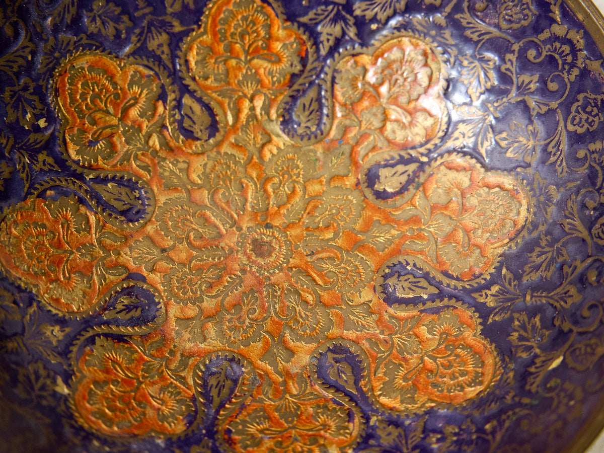 Vintage Blue & Orange Floral Enamel Bowl