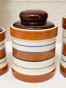 Vintage Striped Stoneware Canister Set with Lids