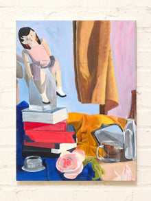 Contemporary Colorful Still Life Painting with Books & Rose