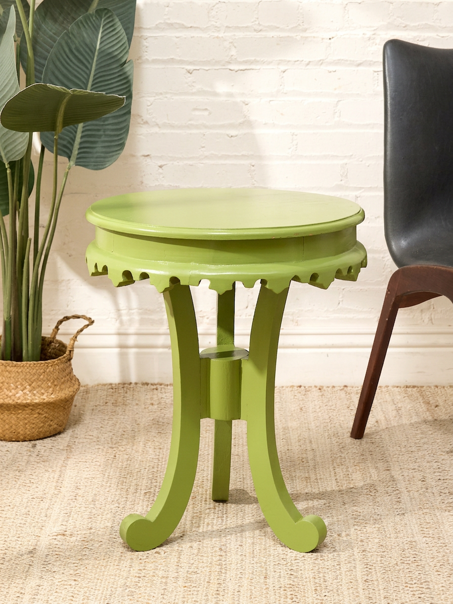 Vintage 1970s Scalloped Round Side Table in Chartreuse Green