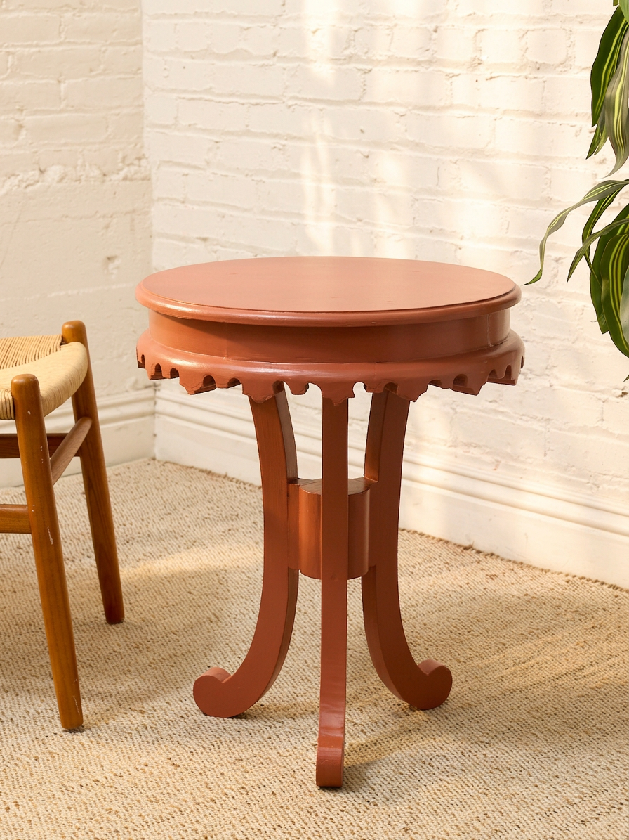 Vintage 1970s Scalloped Round Side Table in Tangerine Orange