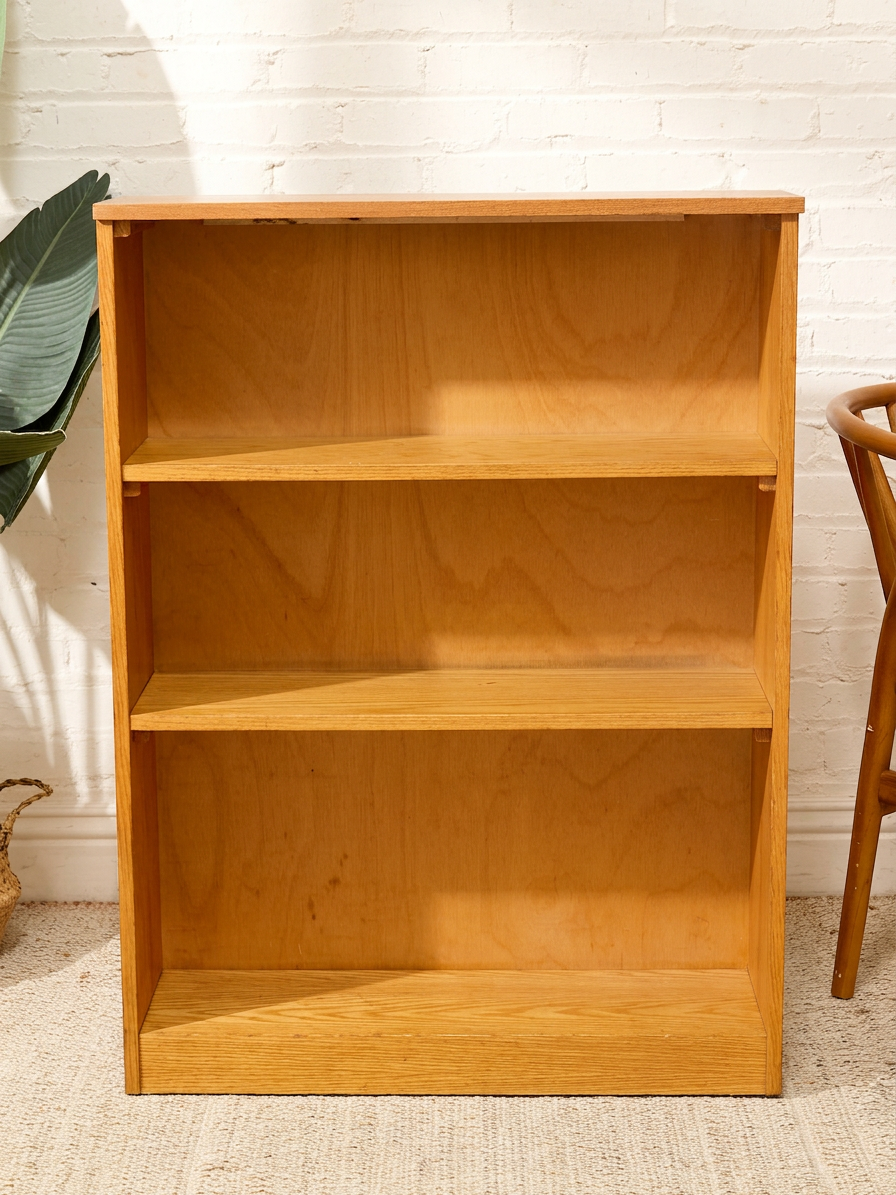 Vintage Light Wood Three-Shelf Bookcase