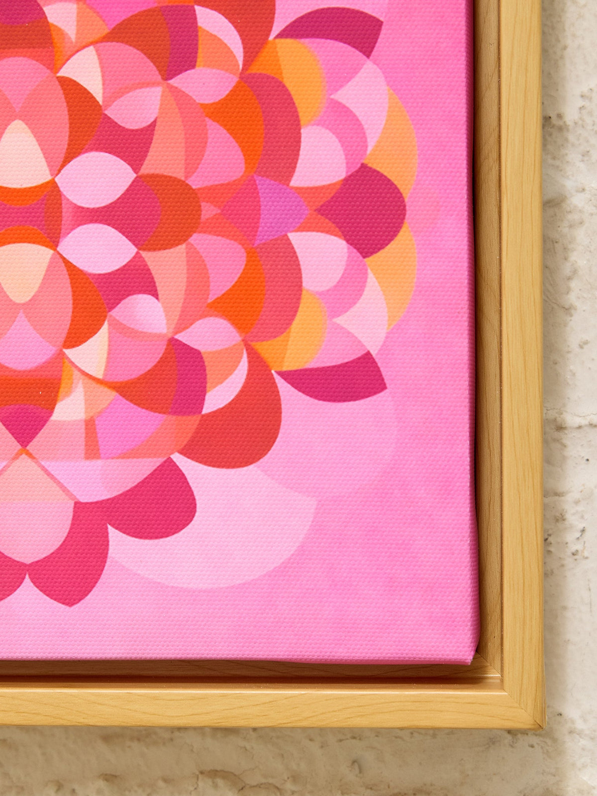 Vintage Pink Kaleidoscope Geometric Art in Wood Frame #1