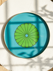 Vintage Large Blue & Green Mod Floral Serving Tray