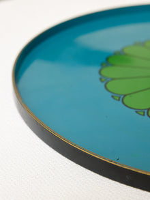Vintage Large Blue & Green Mod Floral Serving Tray