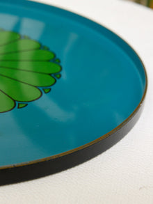 Vintage Large Blue & Green Mod Floral Serving Tray