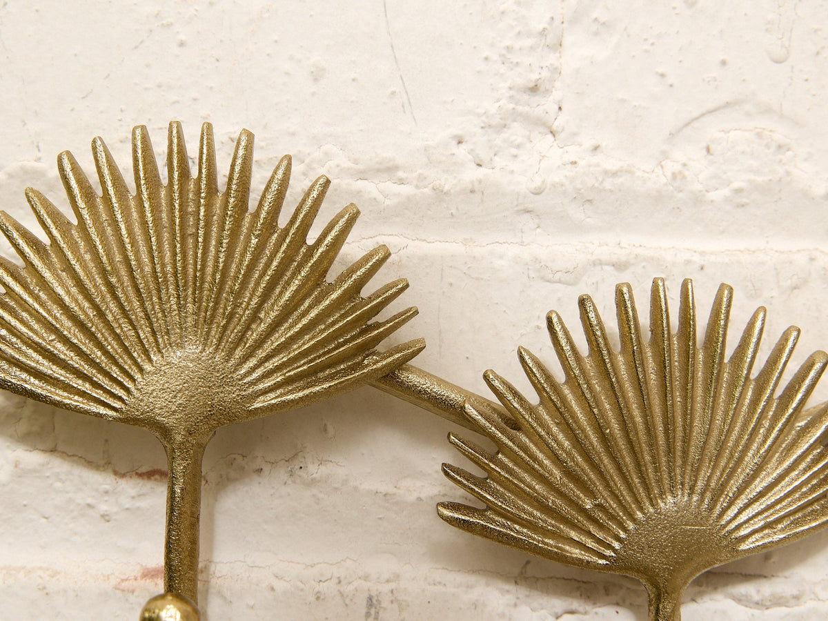 Vintage Brass Fan Motif Wall Hook Rack