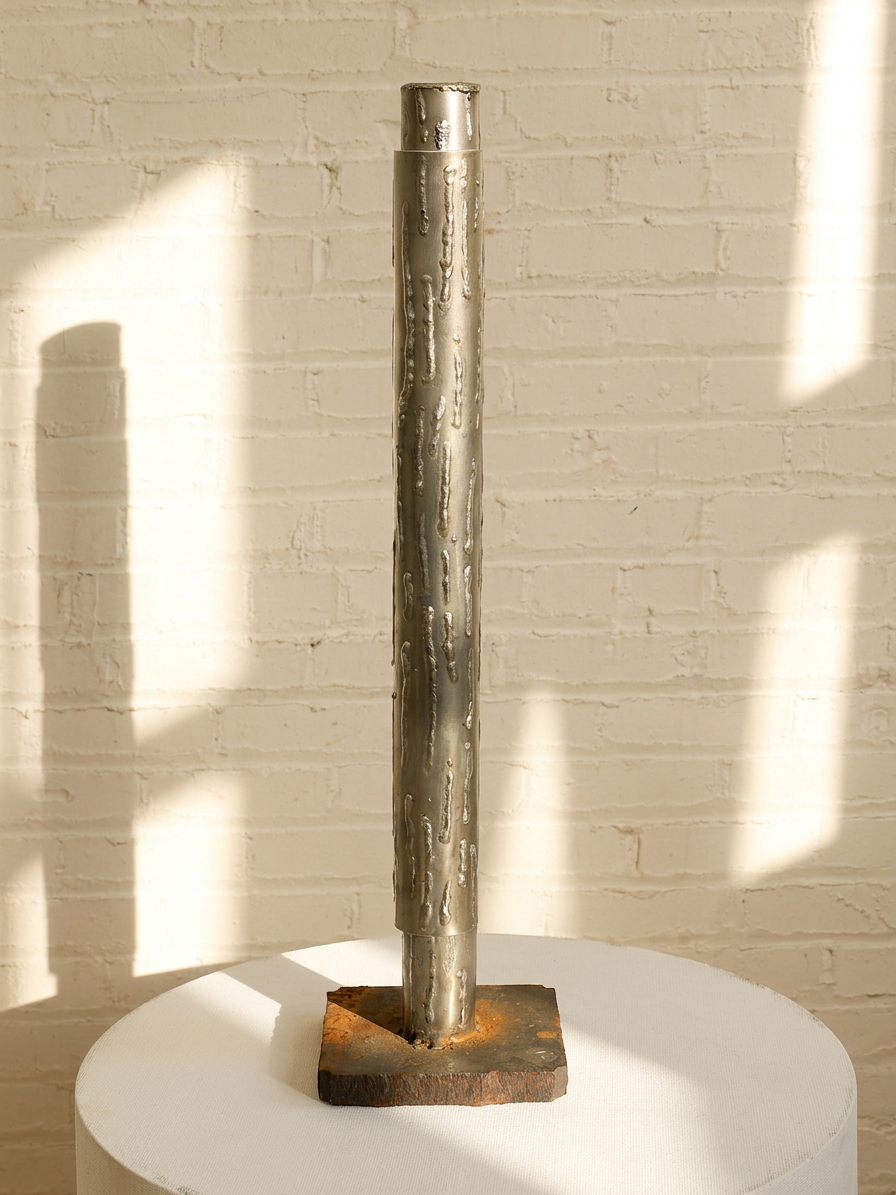 Brutalist Welded Steel Pipe Floor Sculpture
