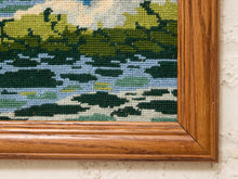 Vintage Framed Needlepoint Coastal Sailboat Scene