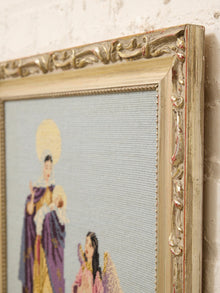 Vintage Framed Needlepoint Mother, Child & Angel Scene