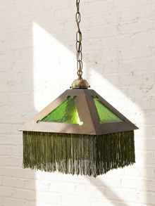 Vintage Arts & Crafts Green Glass Pyramid Pendant Lamp