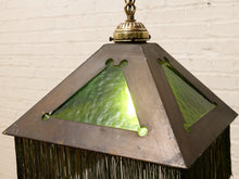 Vintage Arts & Crafts Green Glass Pyramid Pendant Lamp
