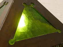 Vintage Arts & Crafts Green Glass Pyramid Pendant Lamp