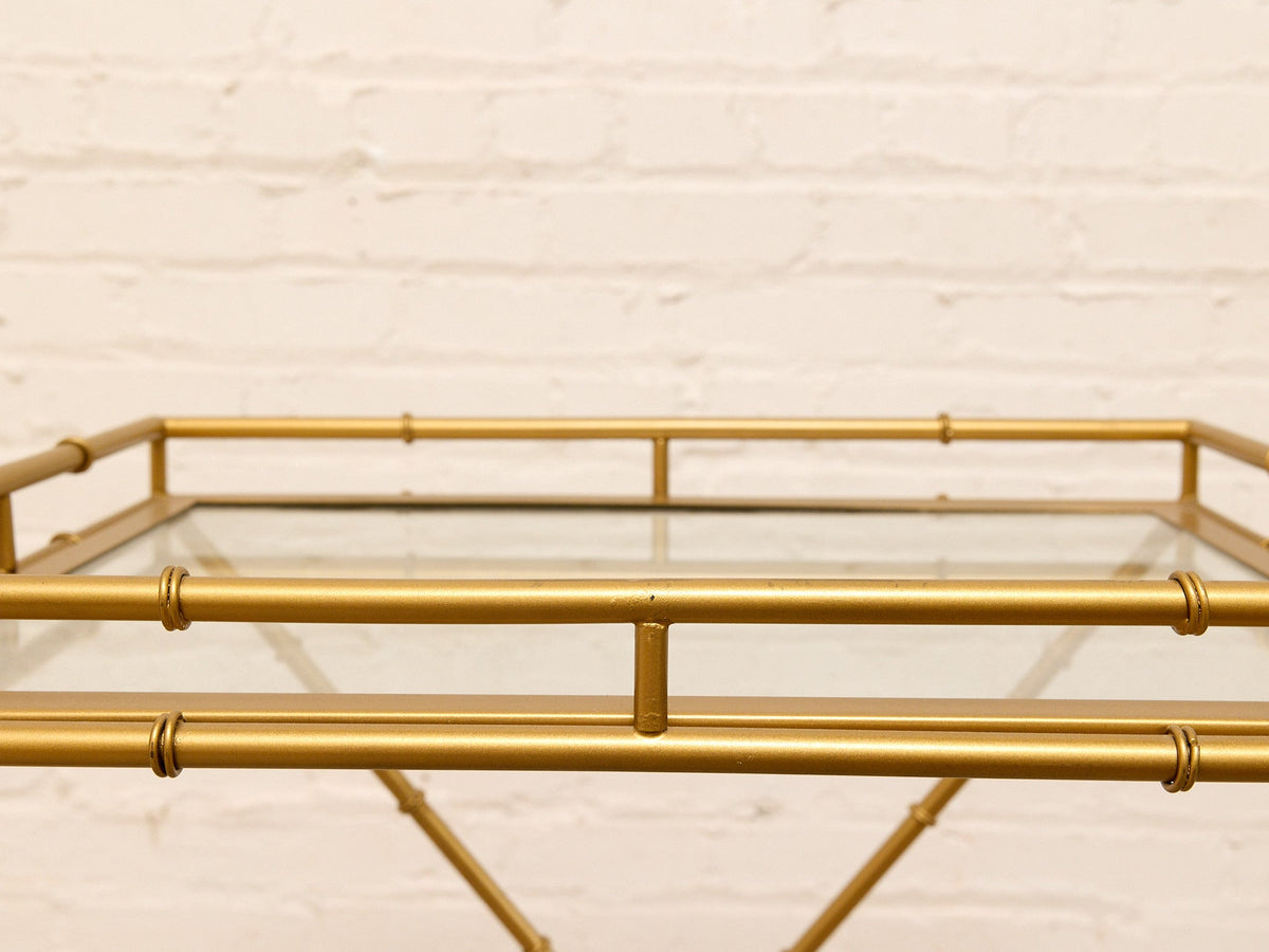 Vintage Faux Bamboo Brass & Glass Tray Table
