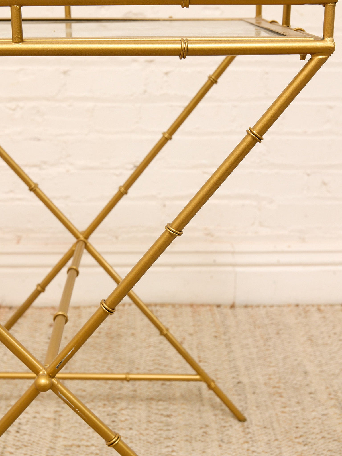 Vintage Faux Bamboo Brass & Glass Tray Table