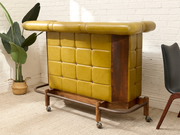 1970s Dijon Mustard Upholstered Rolling Bar