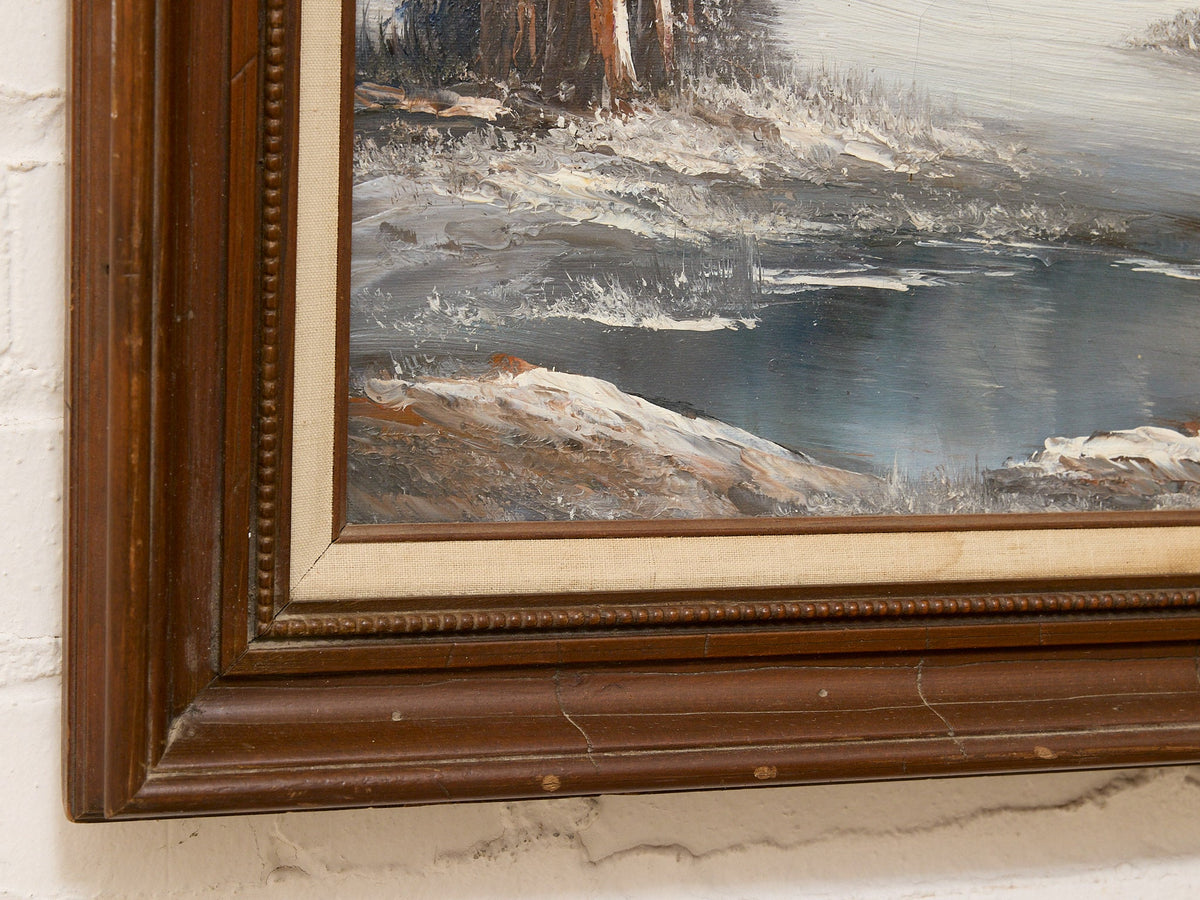 Vintage Winter Mountain Landscape Painting