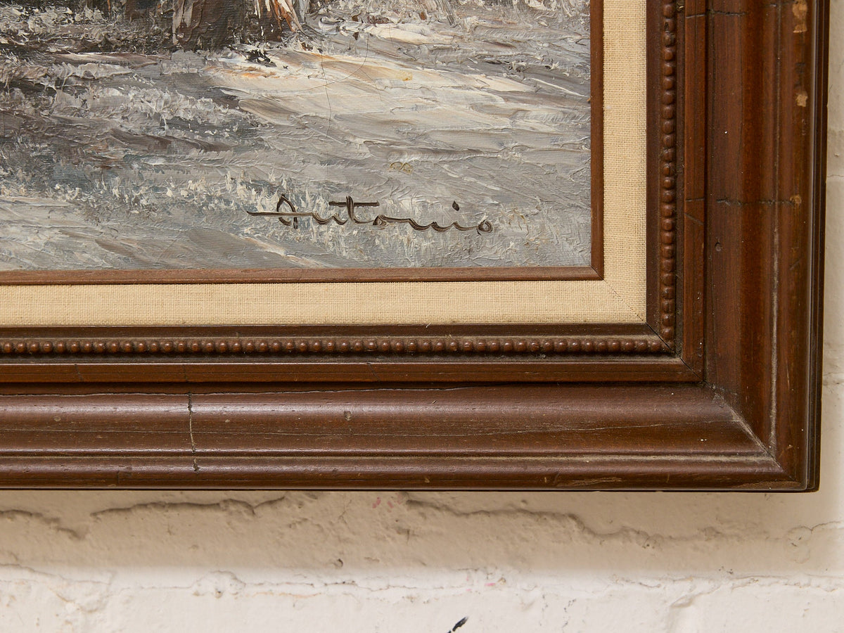 Vintage Winter Mountain Landscape Painting