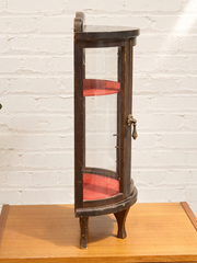 Vintage Curved Wood Display Cabinet with Red Interior