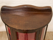 Vintage Curved Wood Display Cabinet with Red Interior
