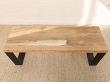 Rustic Distressed Reclaimed Wood Bench with Black Metal Base
