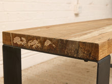 Rustic Distressed Reclaimed Wood Bench with Black Metal Base