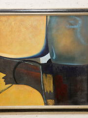 Framed Abstract Geometric Painting in Black and Ochre