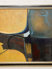 Framed Abstract Geometric Painting in Black and Ochre