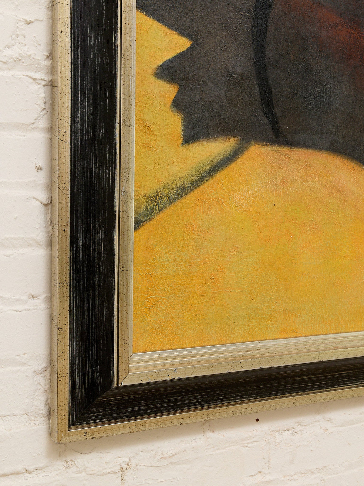 Framed Abstract Geometric Painting in Black and Ochre