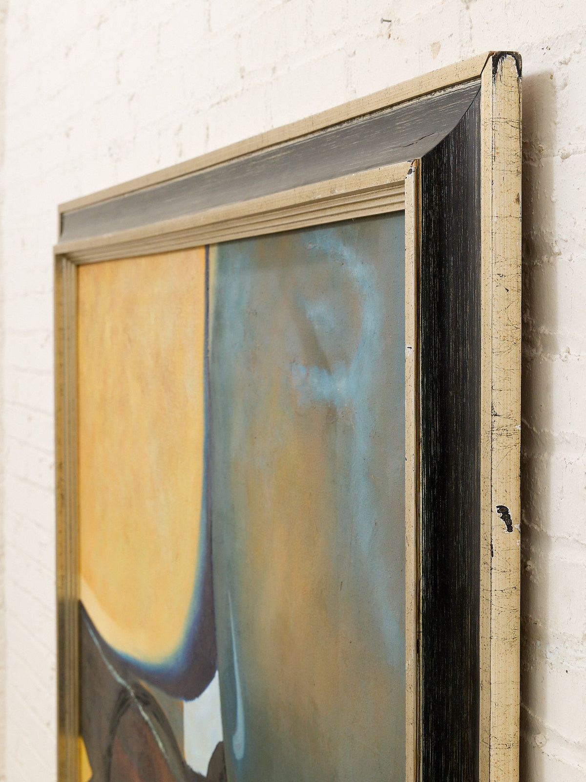 Framed Abstract Geometric Painting in Black and Ochre
