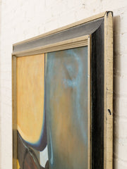 Framed Abstract Geometric Painting in Black and Ochre