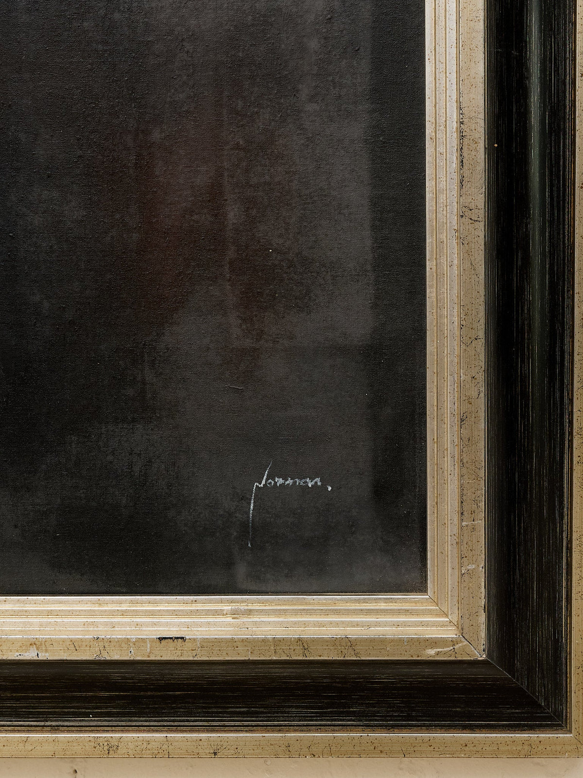 Framed Abstract Geometric Painting in Black and Ochre