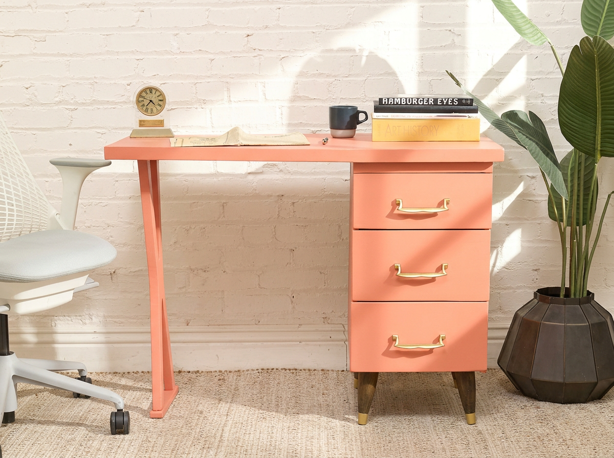 Vintage Peach Single Pedestal Desk