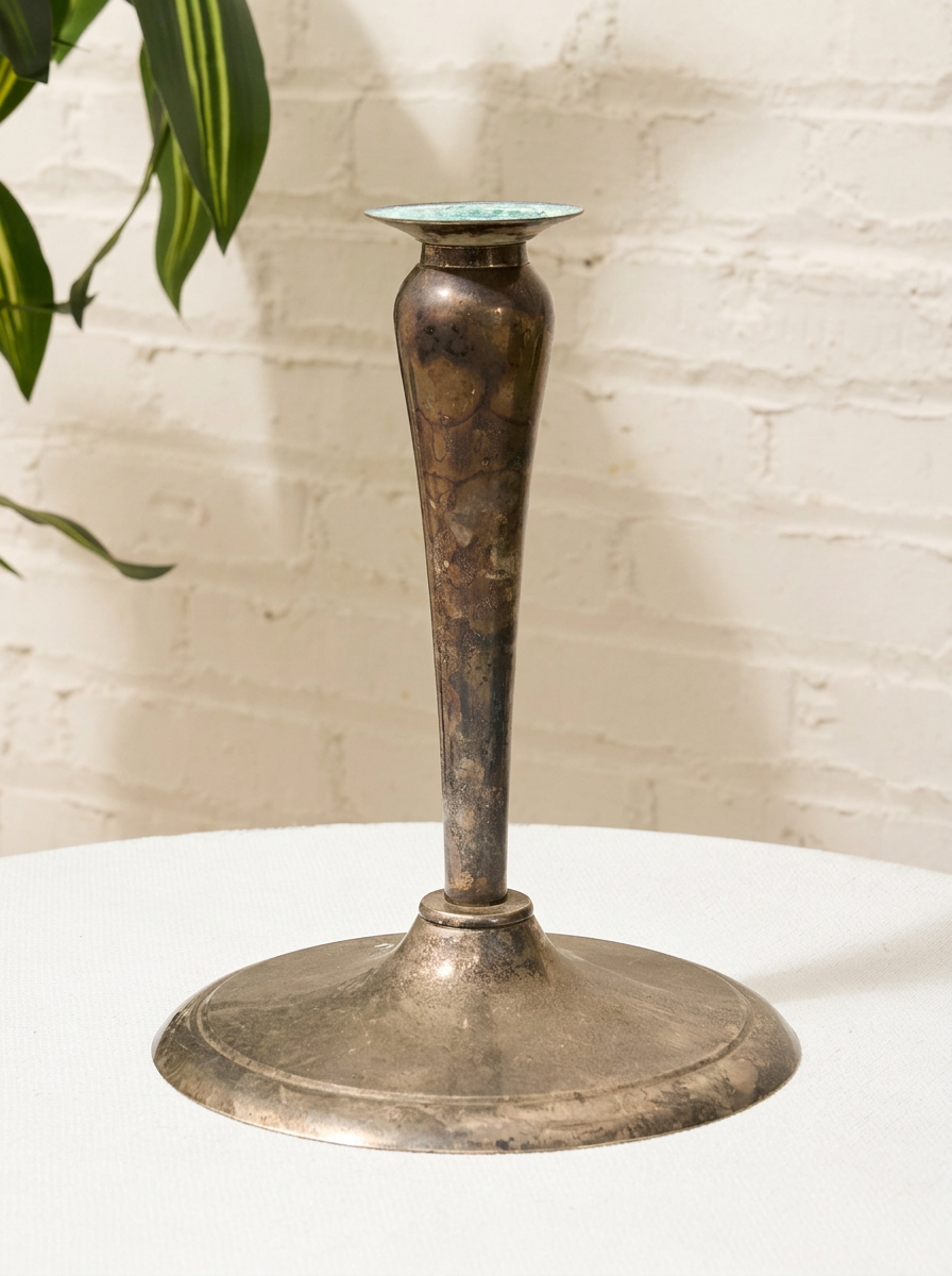 Vintage Silver-Tone Sculptural Candlestick Holder