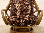 Vintage Tiki Bamboo Lounger with Leopard Print Upholstery