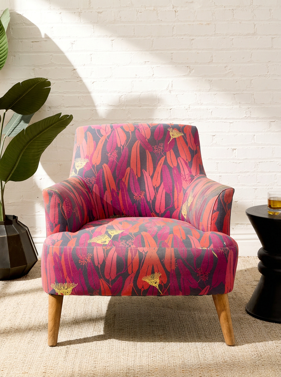 Modern Colorful Botanical Print Accent Chair