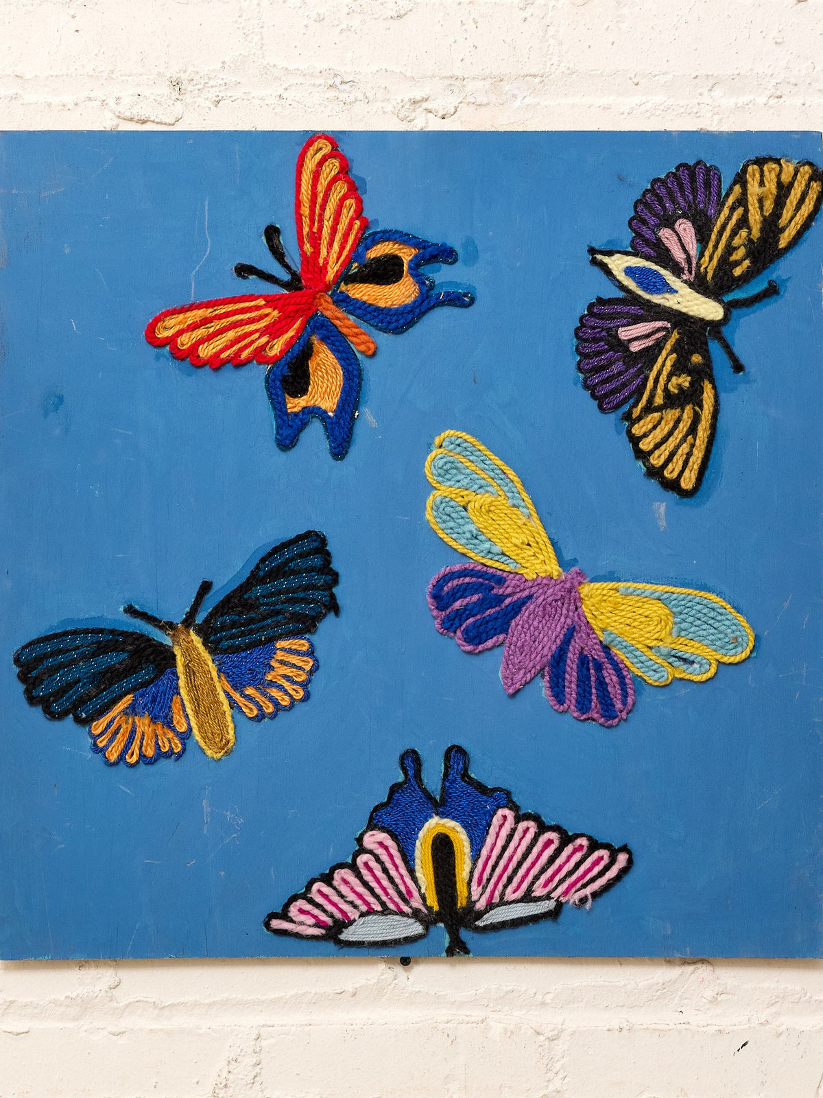 Butterfly Study Board Textile Wall Art with Colorful Embroidered Butterflies