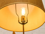 Vintage Sculptural Wood Table Lamp with Woven Shade