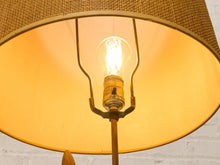 Vintage Sculptural Wood Table Lamp with Woven Shade