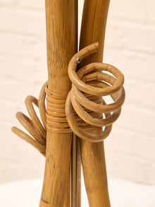 Vintage Sculptural Wood Table Lamp with Woven Shade