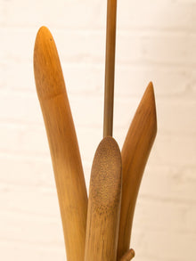 Vintage Sculptural Wood Table Lamp with Woven Shade