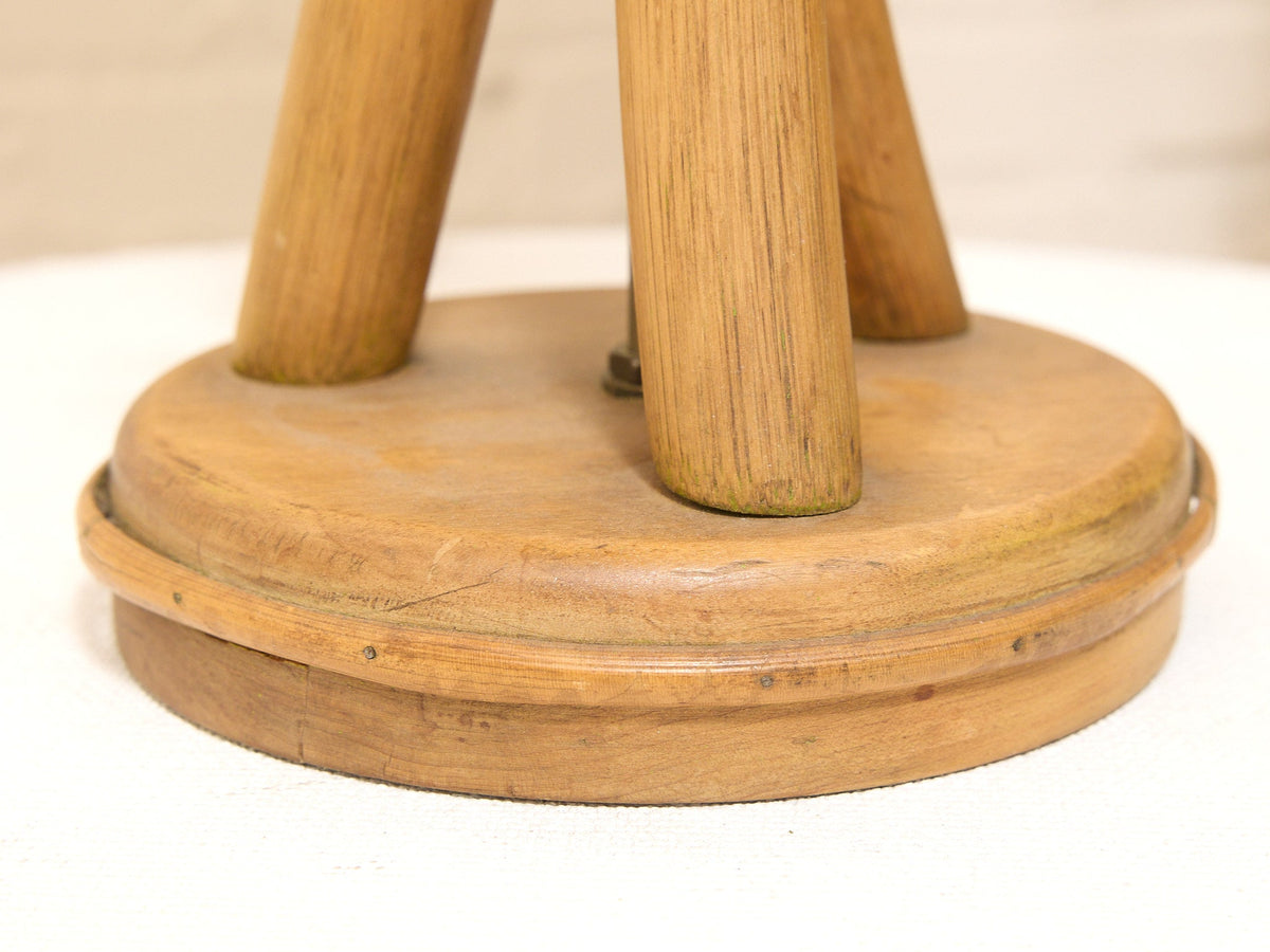 Vintage Sculptural Wood Table Lamp with Woven Shade