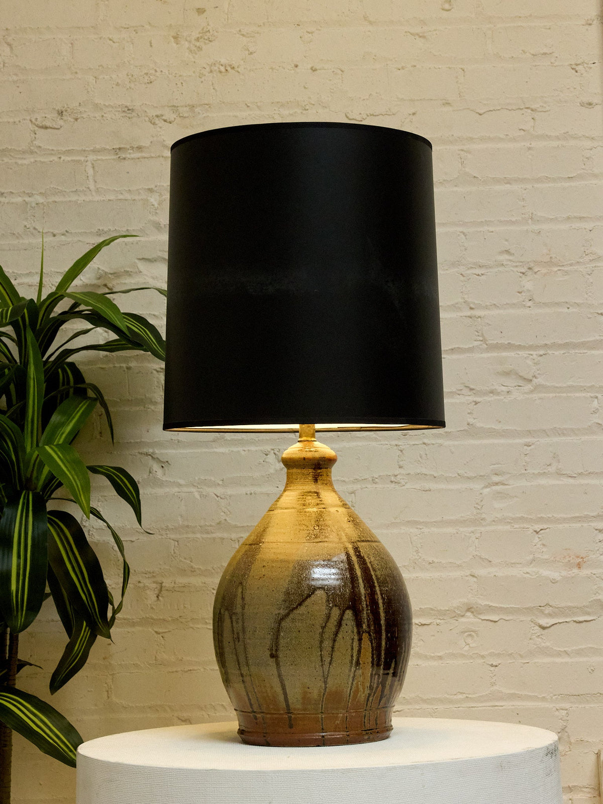 Vintage Drip Glaze Table Lamp with Black Shade