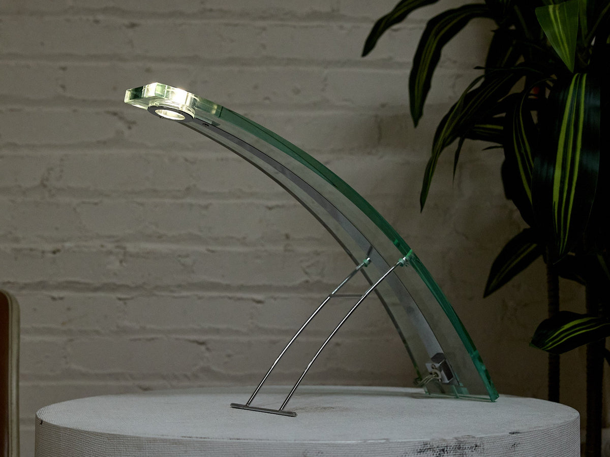 Vintage 1970s Curved Glass Sculptural Table Lamp